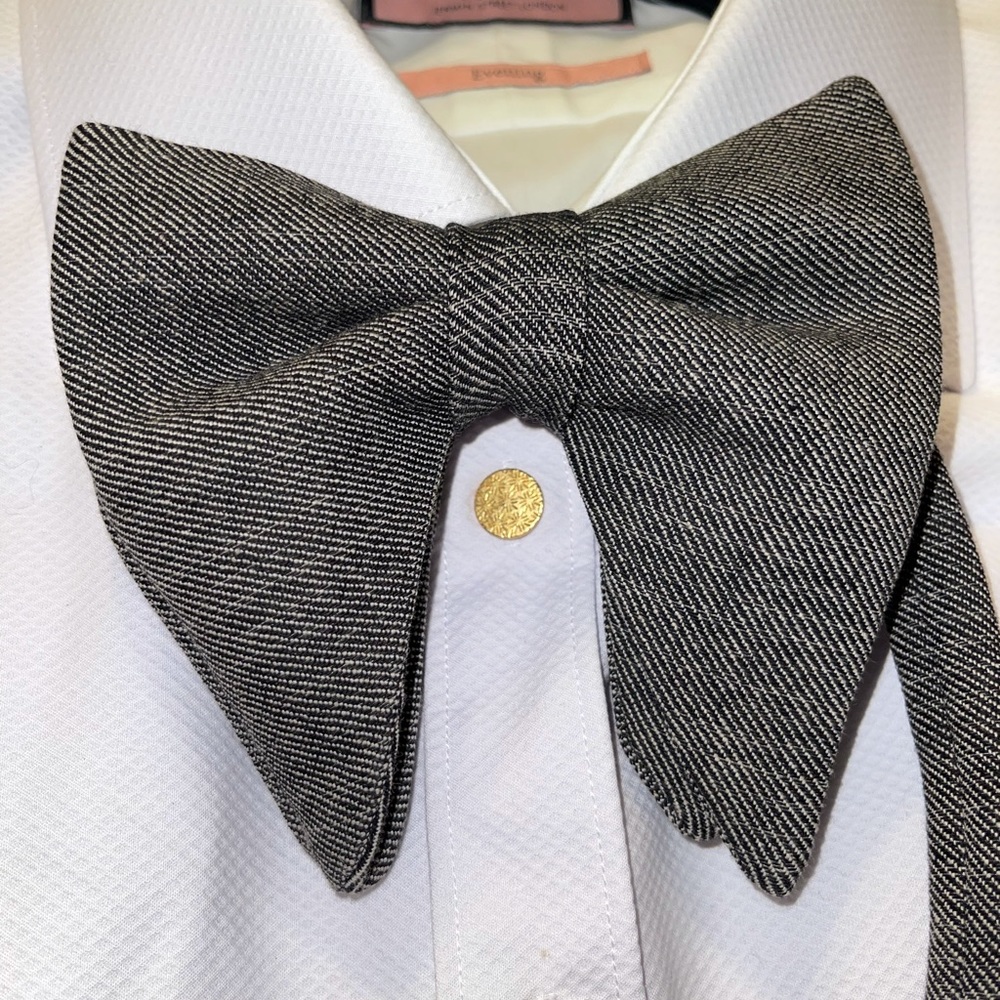 Overstuffed handmade “Tom Ford style” denim bow tie